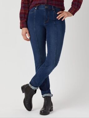 Duluth Trading Co Jean-Netics High Rise Center Seam Blue Denim Jeans Size 12 Reg